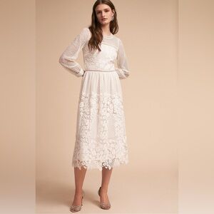 NEW BHLDN Edina Guipire Lace Tea Length Midi Dress Wedding Bridal Anthropologie